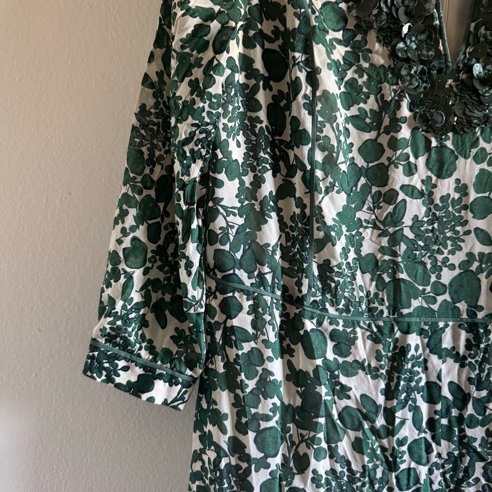 Tory Burch Talan Caftan Green Vine Issy Gown Dress size 12 - Picture 8 of 12